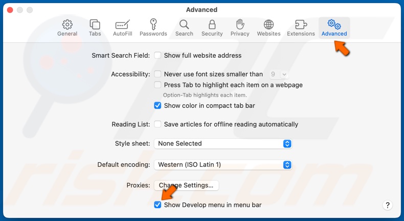 Sélectionnez l'onglet Avancé et cochez l'option Afficher le menu Développer dans la barre de menu