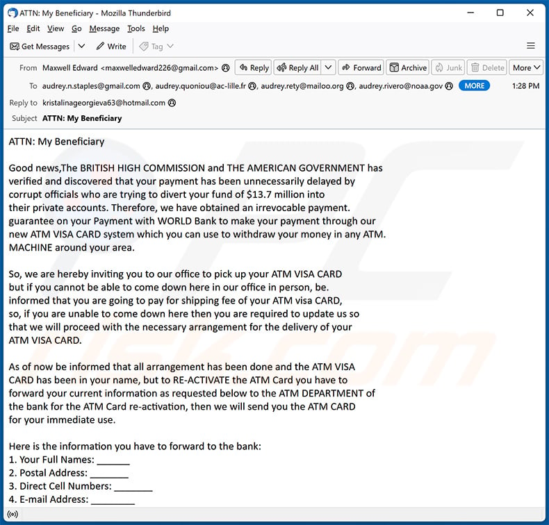 ATM Card Escroquerie par courriel (2024-03-15)