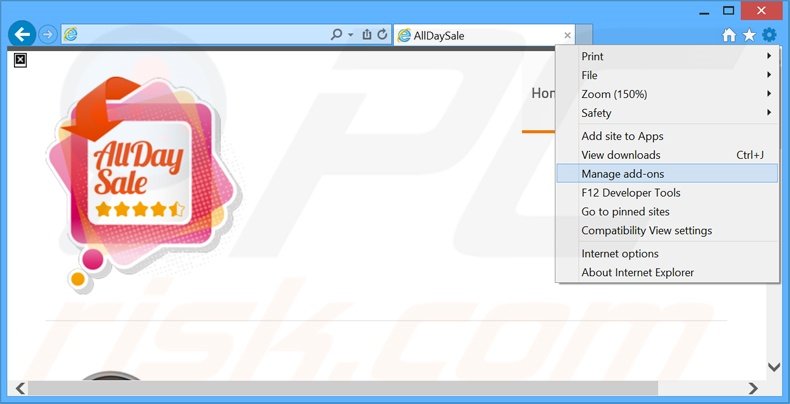Suppression des publicités AllDaySale dans Internet Explorer étape 1
