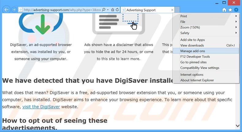 Suppression des publicités DigiSaver dans Internet Explorer étape 1