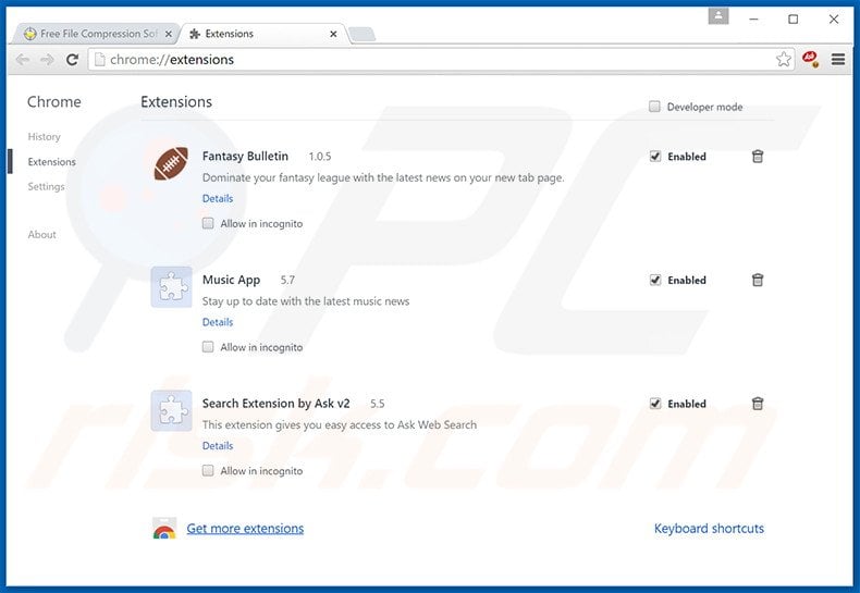 Suppression des extensions reliées à yoursearching.com dans Google Chrome 