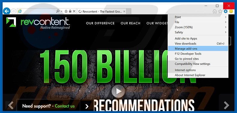 Suppression des publicités Revcontent dans Internet Explorer étape 1