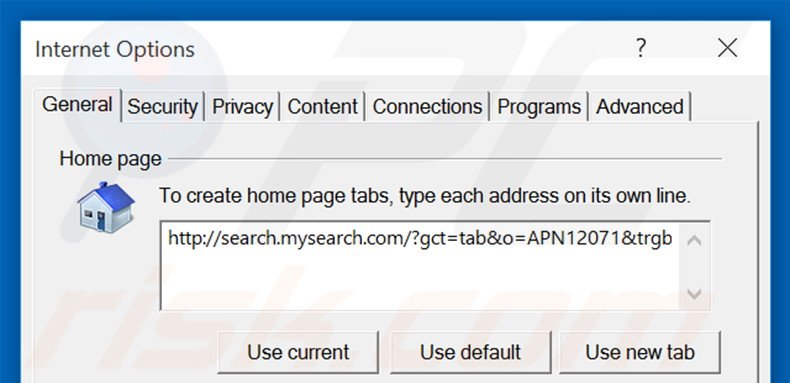 Suppression de la page d'accueil de search.mysearch.com dans Internet Explorer 