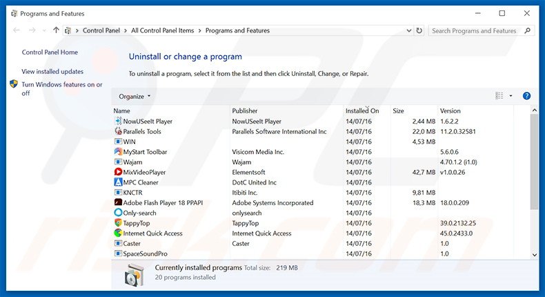 Désinstallation du pirate de navigateur gogletab.com via le Panneau de Configuration