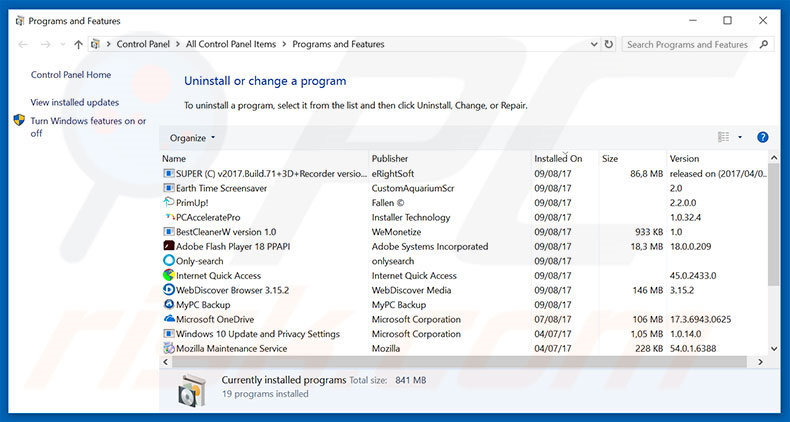 Désinstallation du logiciel de publicité laserveradedomaina.com via le Panneau de Configuration