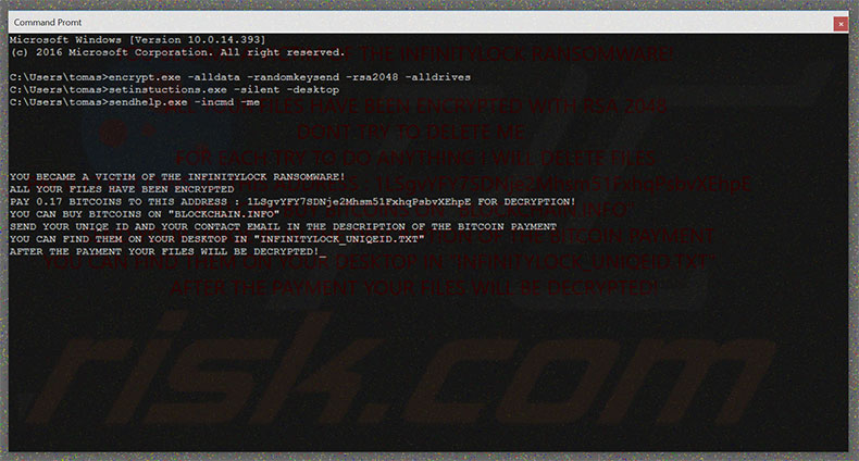 le rançongiciel InfinityLock ransomware ouvre une fenêtre pop-up