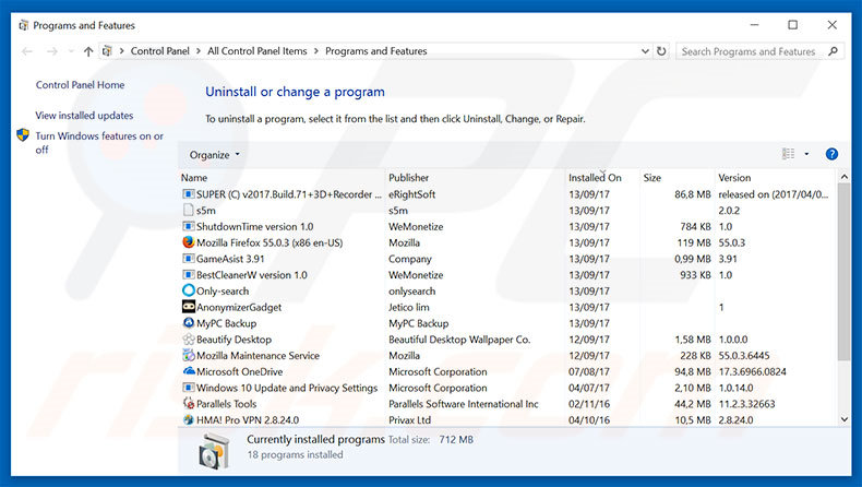 Warning! Malware Detected! désinstallation du logiciel publicitaire via le Panneau de configuration