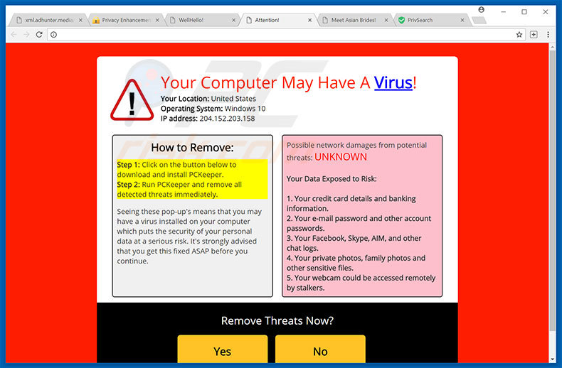 Your Computer May Have A Virus! pop-up escroquerie