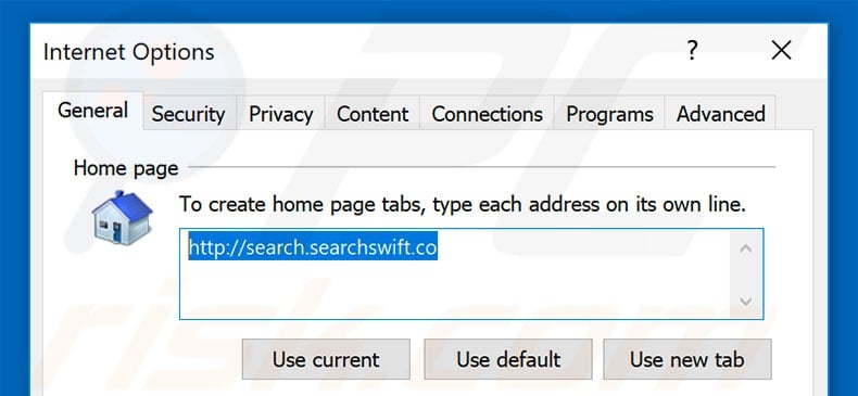 Suppression de la page d'accueil de search.searchswift.co dans Internet Explorer 