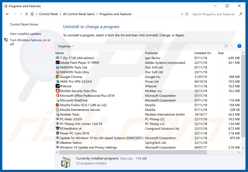 ladsblue[.]com adware uninstall via Control Panel