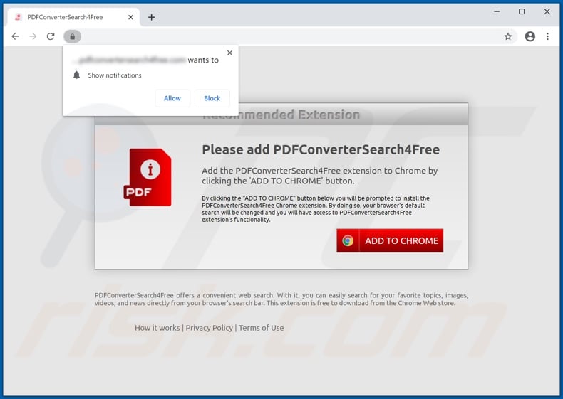 Site Web utilisé pour promouvoir PDFConverterSearch4Free pirate de navigateur (Chrome)