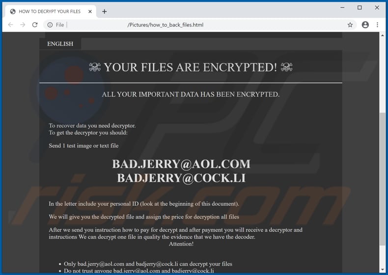 Xxx ransomware message demandant une rançon (how_to_back_files.html)