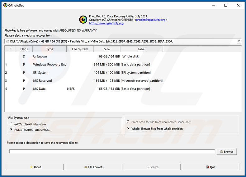 PhotoRec outil de restauration pour Stop/Djvu ransomware