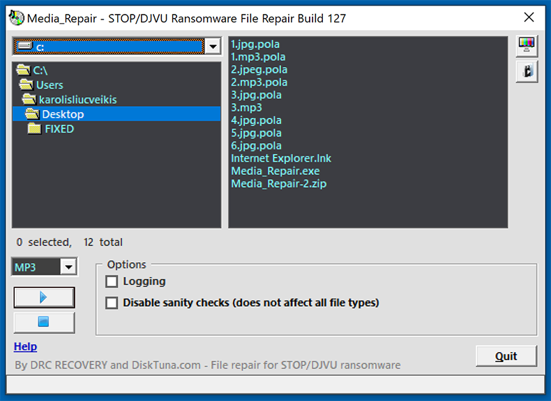 Media_Repair application de DiskTura permettant de restaurer les fichiers audio/vidéo cryptés par le ransomware Stop/Djvu