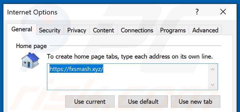 Supprimer fxsmash.xyz de la page d'accueil d'Internet Explorer