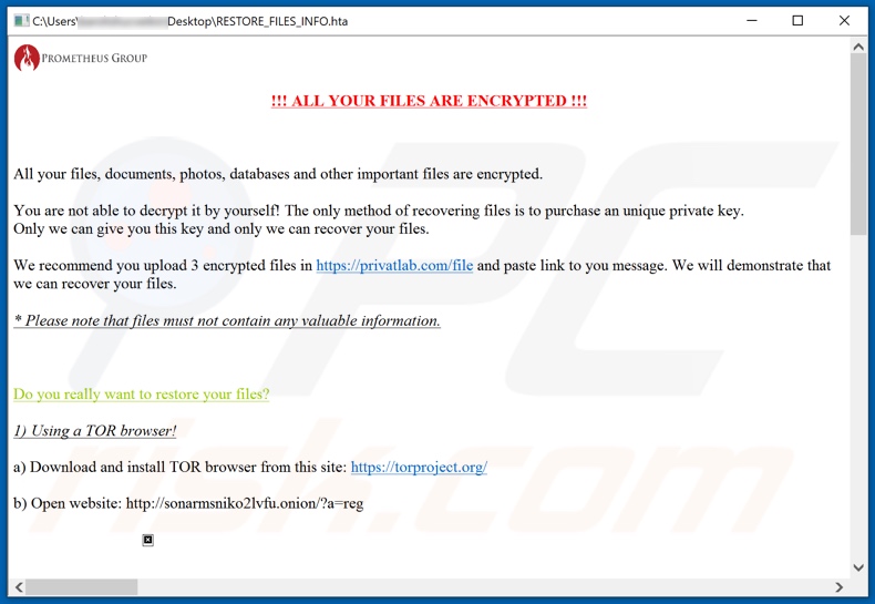 PROM ransomware note de rançon (RESTORE_FILES_INFO.hta)