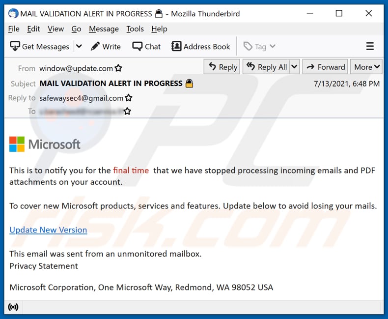 Stopped processing incoming emails and PDF attachments campagne de phishing