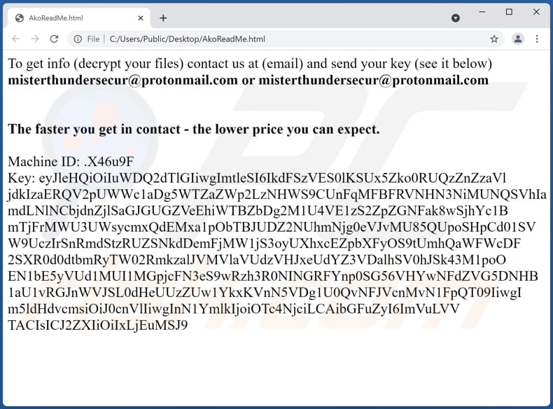 ako ransomware note de rançon akoreadme html fichier