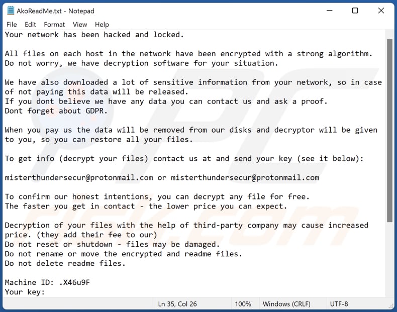 ako ransomware note de rançon akoreadme html fichier