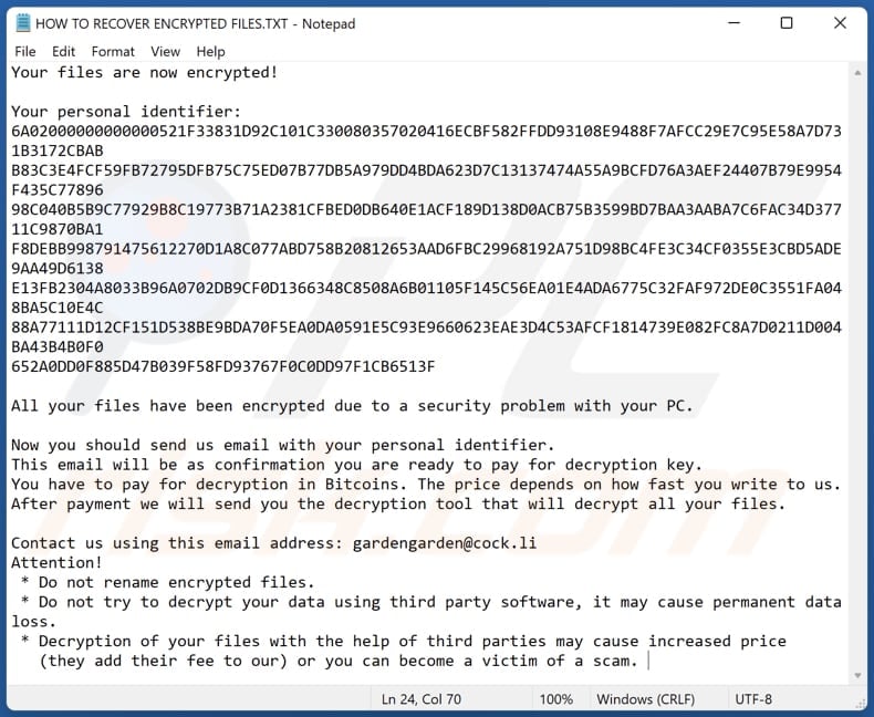 Bomber ransomware fichier texte (HOW TO RECOVER ENCRYPTED FILES.TXT)