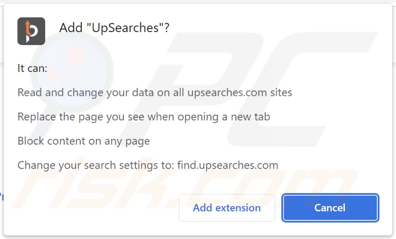 upsearches notification du pirate de l'air dans le navigateur