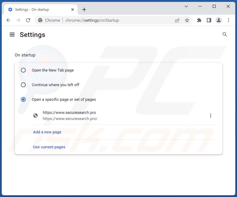 Suppression de securesearch.pro de la page d'accueil de Google Chrome