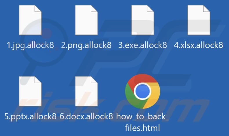 Fichiers cryptés par le ransomware Allock (extension .allock8)