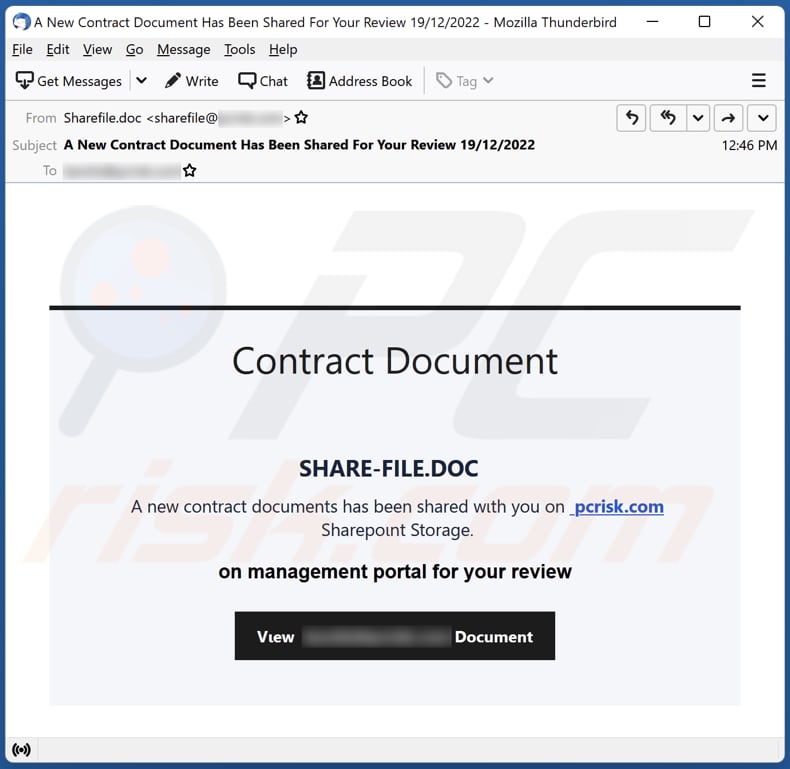 Contract Document email escroquerie