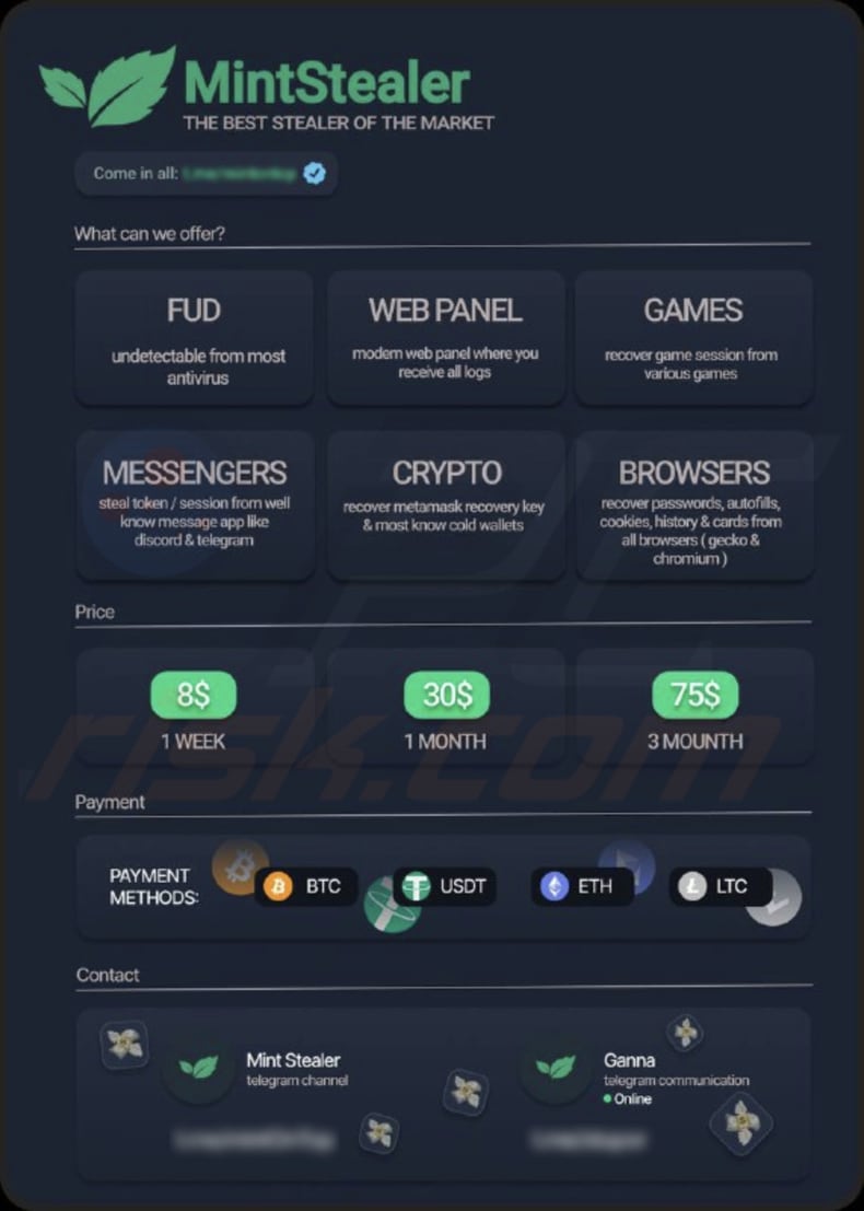 Image du logiciel malveillant MintStealer utilisée à des fins promotionnelles