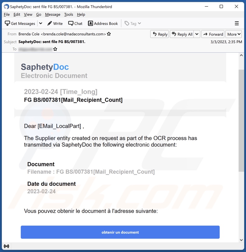 SaphetyDoc Campagne de spam par courrier électronique