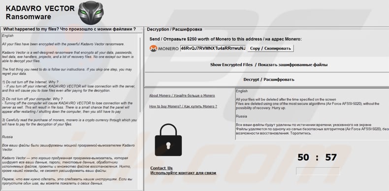 Kadavro Vector ransomware note de rançon