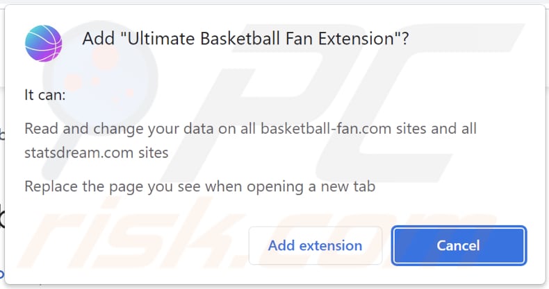 Ultimate Basketball Fan Extension browser hijacker demande des permissions