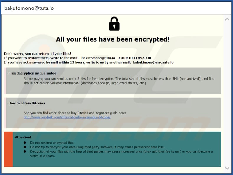 Mono ransomware note de rançon dans une fenêtre pop-up