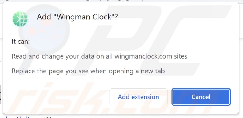 Wingman Clock pirate de navigateur demandant des autorisations