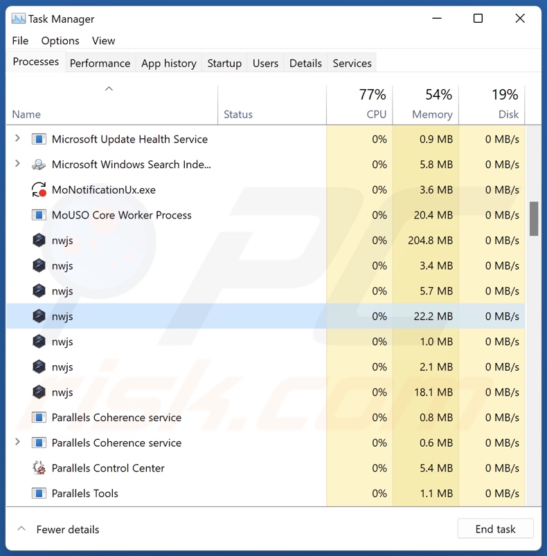 Subtitles adware processus sur le Gestionnaire des tâches (nwjs - nom du processus)