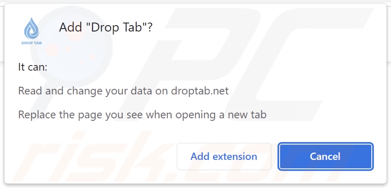 Drop Tab pirate de navigateur demandant des autorisations