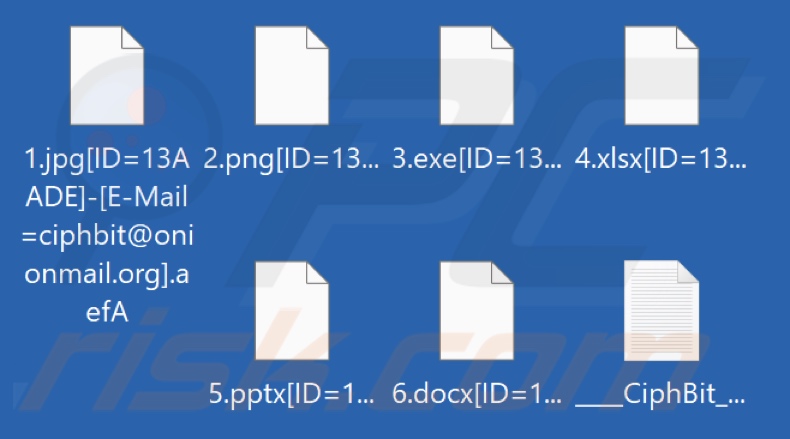 Fichiers cryptés par le rançongiciel CiphBit (extension comprenant 4 caractères aléatoires)