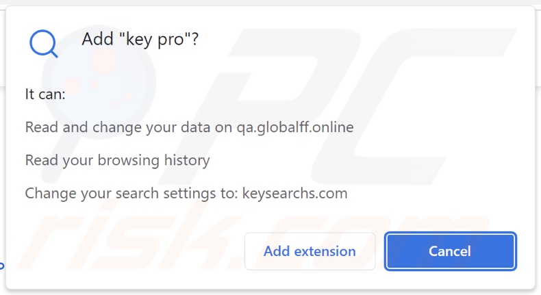 Permissions demandées par le pirate de navigateur key pro