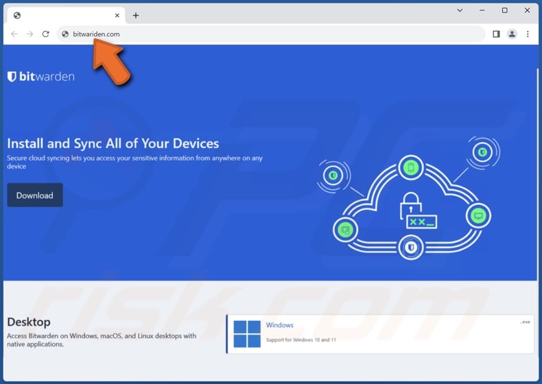 faux site web de Bitwarden utilisé pour faire proliférer le maliciel ZenRAT