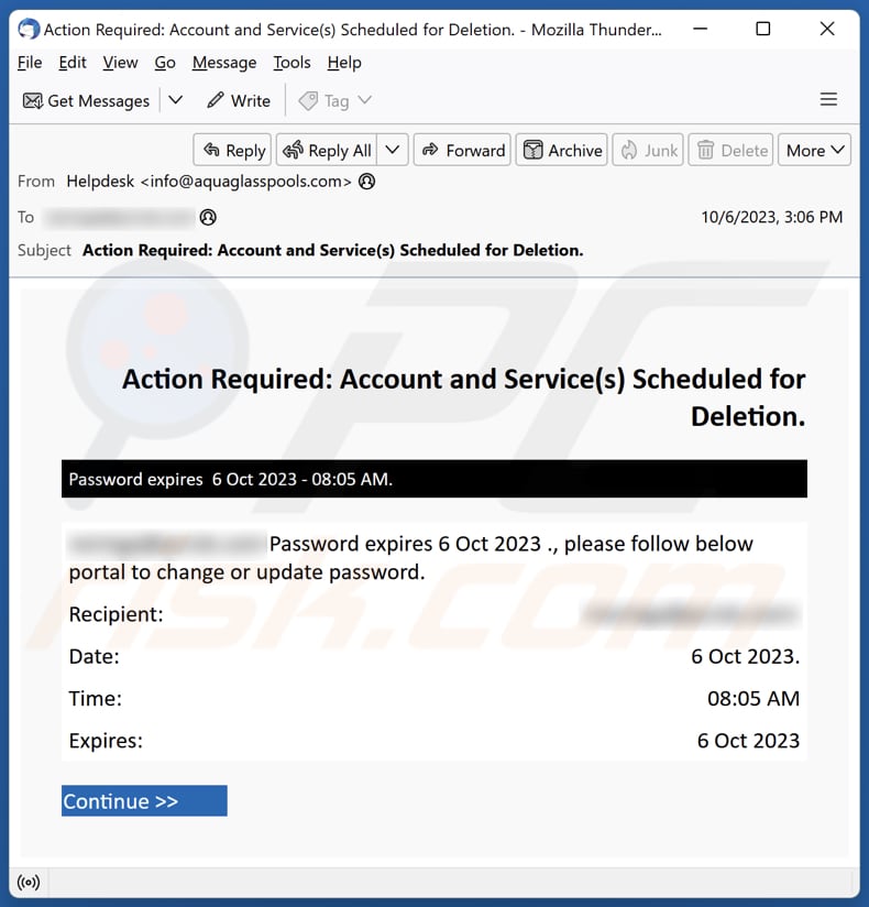 Account And Service(s) Scheduled For Deletion campagne de spam par courrier électronique