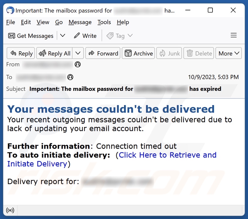 Your Messages Couldn't Be Delivered campagne de spam par courrier électronique
