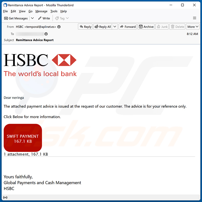 HSBC E-Payment Advice escroquerie par courriel (2023-11-09)