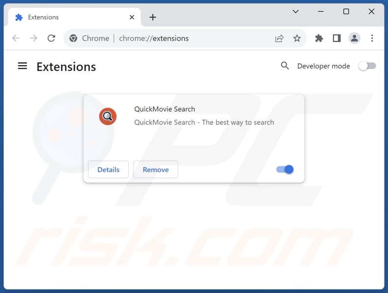 Removing search.quickmovietab.com related Google Chrome extensions