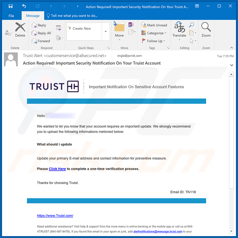 Truist escroquerie par courriel (2024-01-17)