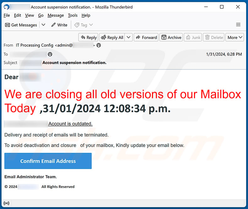 We Are Closing All Old Versions Of Email escroquerie (2024-02-01)