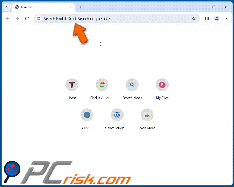 Find It Quick Search pirate de navigateur redirigeant vers finditquicksearch.com (GIF)