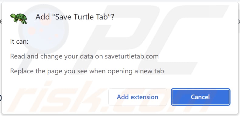 Save Turtle Tab pirate de navigateur demandant des autorisations