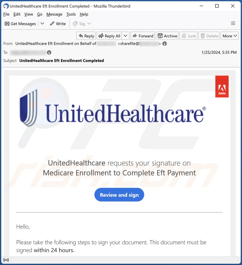 UnitedHealthcare Campagne de spam par courrier électronique