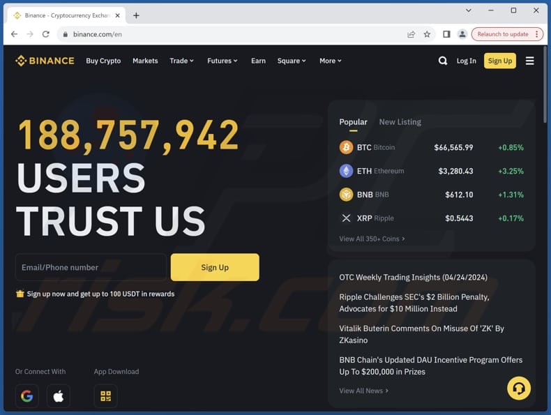 Binance's Token Launch site web réel (binance.com)