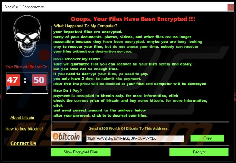 BlackSkull ransomware note de rançon (pop-up)